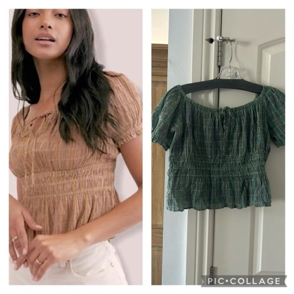 Free people Vivi smocked striped green blouse medium